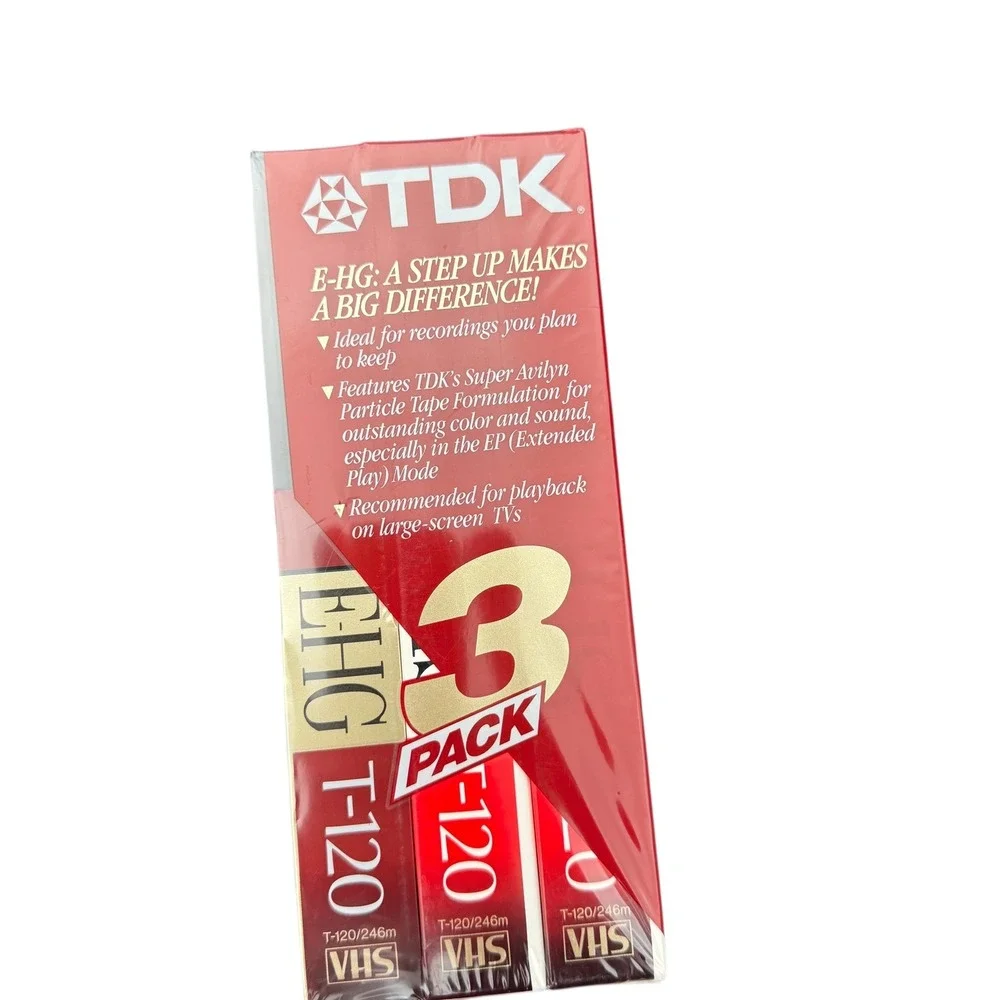TDK VHS T-120 Blank Tapes 3 Pack Sealed HS + Bonus EHG New Super Avilyn EP